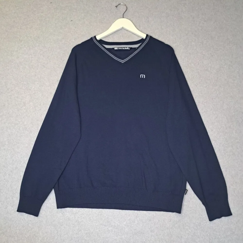 Travis Matthew V Neck Sweater Men’s XL Navy Blue Golf Casual Soft